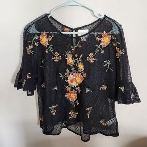 Maeve Anthropologie Sheer embroidered blouse